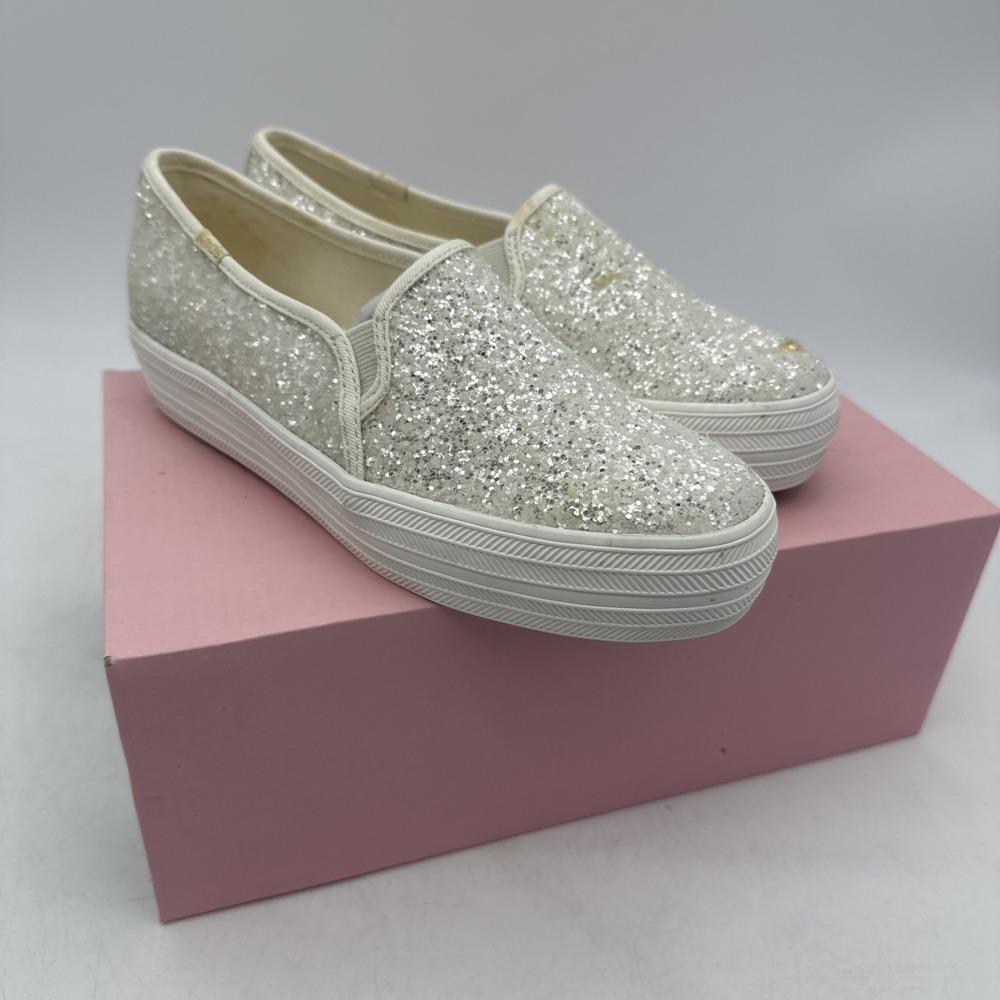 Keds Kate Spade, Trip Deck, Slip-On, Glitter Cream, Women 7, WF57804 NIB